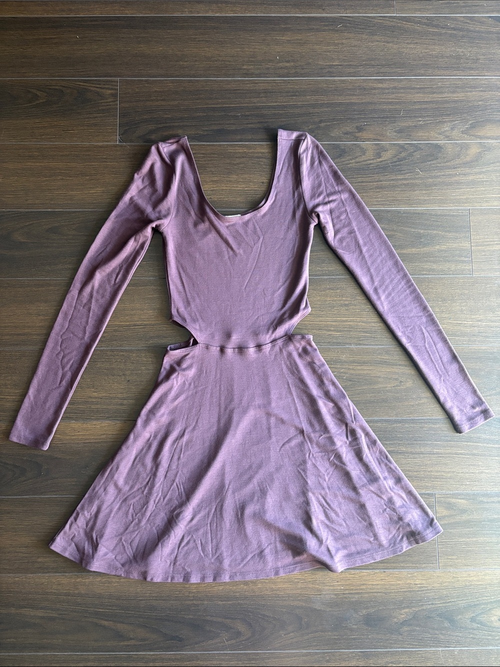 Long-Sleeve Mauve Scoop Neck Dress with side cut-outs